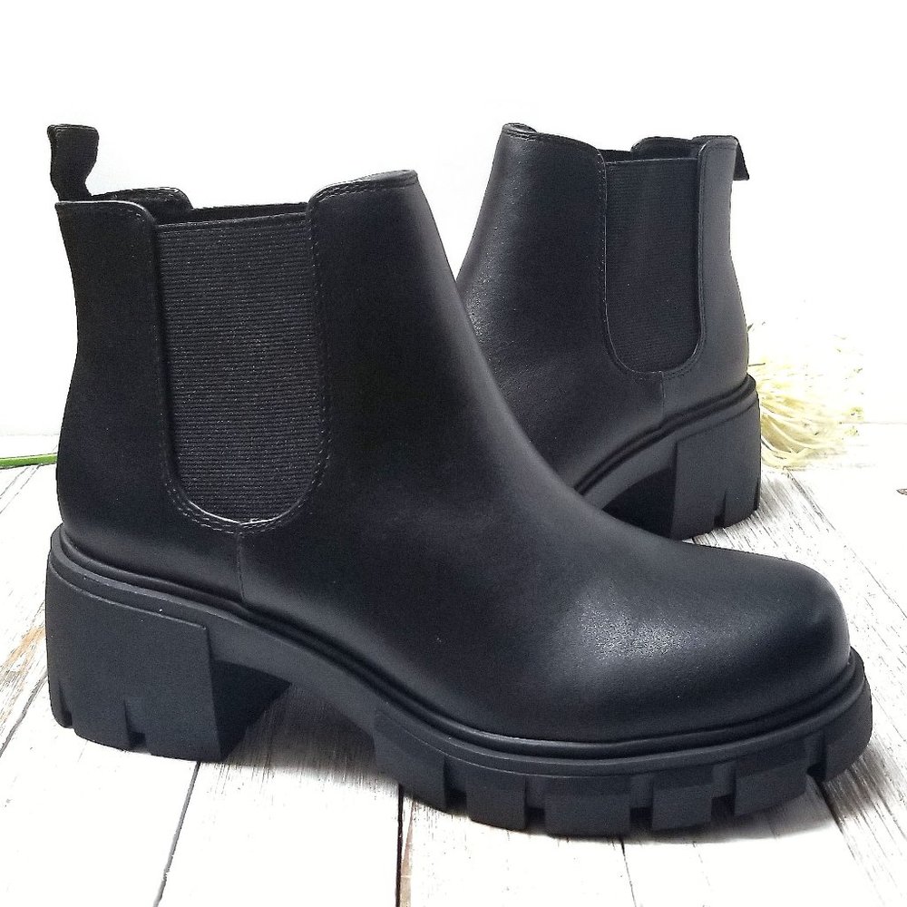New Black Chelsea Lug Platform Ankle Boots Booties